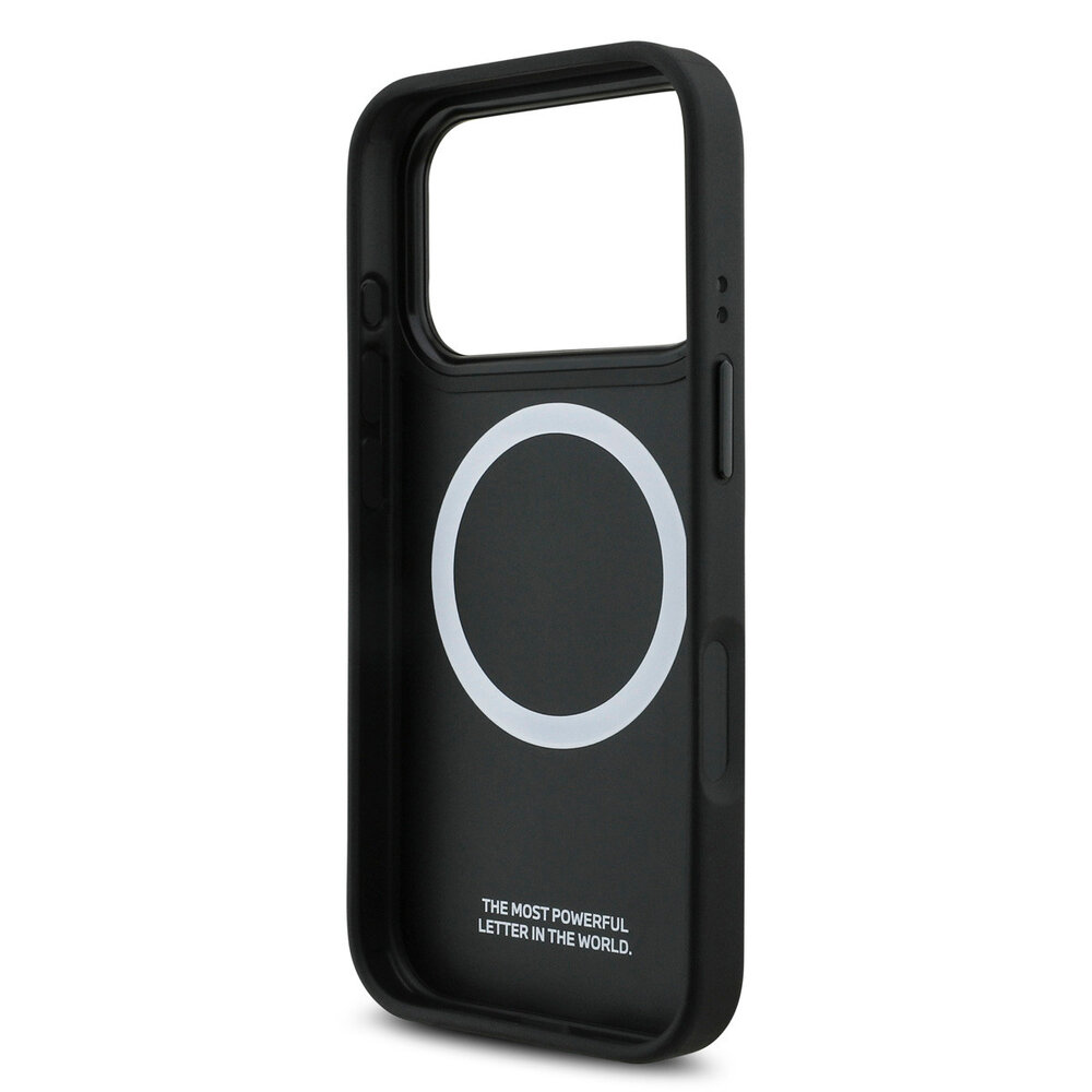 BMW BMW iPhone 17 Pro Back cover coque - MagSafe - PU Leather Case With Tricolor Slanted Stripes & Metal Logos - Noir BMW BMW iPhone 17 Pro Back cover coque - MagSafe - PU Leather Case With Tricolor Slanted Stripes & Metal Logos - Noir