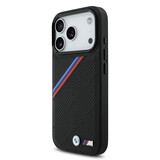 BMW BMW iPhone 17 Pro Backcover hoesje - MagSafe - PU Leather Case With Tricolor Slanted Stripes & Metal Logos - Zwart