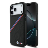 BMW BMW iPhone 17 Pro Max Back cover coque - MagSafe - PU Leather Case With Tricolor Slanted Stripes & Metal Logos - Noir BMW BMW iPhone 17 Pro Max Back cover coque - MagSafe - PU Leather Case With Tricolor Slanted Stripes & Metal Logos - Noir
