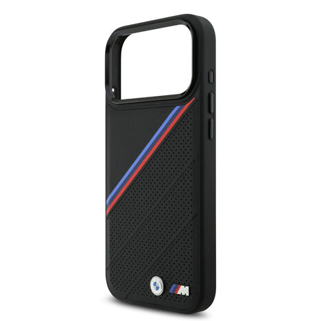 BMW BMW iPhone 17 Pro Max Back cover coque - MagSafe - PU Leather Case With Tricolor Slanted Stripes & Metal Logos - Noir BMW BMW iPhone 17 Pro Max Back cover coque - MagSafe - PU Leather Case With Tricolor Slanted Stripes & Metal Logos - Noir