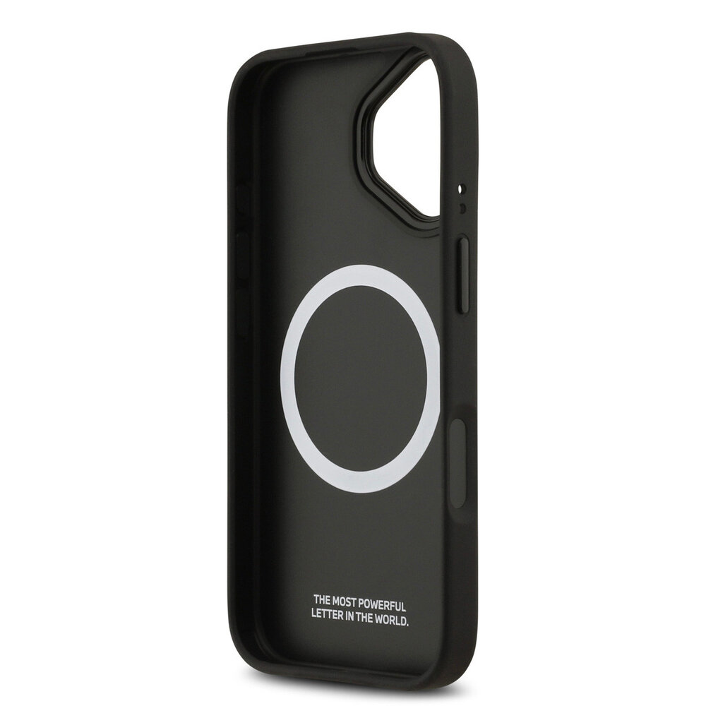 BMW BMW iPhone 17 Backcover hoesje - MagSafe - PU Leather Case With Tricolor Slanted Stripes & Metal Logos - Grijs