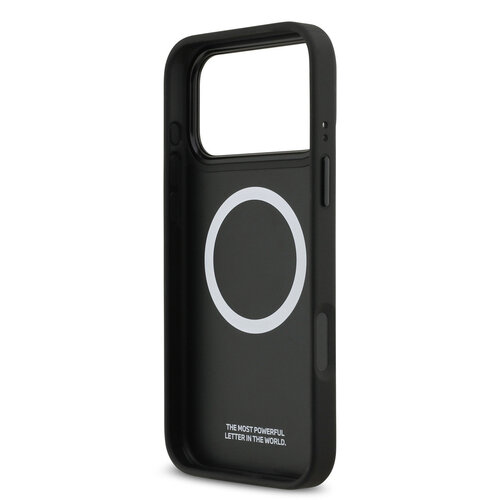 BMW BMW iPhone 17 Pro Max/iPhone 18 Pro Max Coque arrière MagSafe Similicuir PU bandes tricolores obliques logos métalliques - Gris