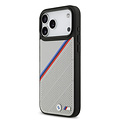 BMW BMW iPhone 17 Pro Max/iPhone 18 Pro Max Handyhülle MagSafe PU-Kunstleder schräge Trikolore-Streifen Metalllogos - Grau