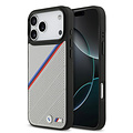 BMW BMW iPhone 17 Pro Max/iPhone 18 Pro Max Coque arrière MagSafe Similicuir PU bandes tricolores obliques logos métalliques - Gris