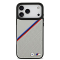 BMW BMW iPhone 17 Pro Max/iPhone 18 Pro Max Coque arrière MagSafe Similicuir PU bandes tricolores obliques logos métalliques - Gris