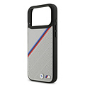 BMW BMW iPhone 17 Pro Max/iPhone 18 Pro Max Coque arrière MagSafe Similicuir PU bandes tricolores obliques logos métalliques - Gris
