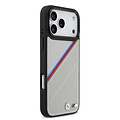 BMW BMW iPhone 17 Pro Max/iPhone 18 Pro Max Coque arrière MagSafe Similicuir PU bandes tricolores obliques logos métalliques - Gris