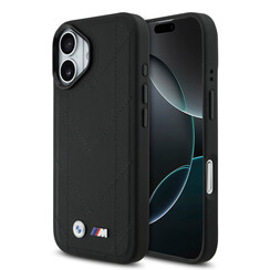 BMW iPhone 17 Backcover hoesje - MagSafe - Quilted Leather Case With Metal Logo - Zwart