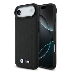 BMW iPhone 17 Air Back cover case - MagSafe - Quilted Leather Case With Metal Logo - Black