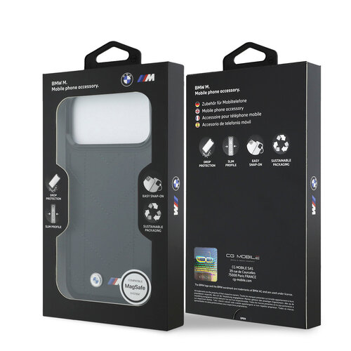 BMW BMW iPhone 17 Pro Max/iPhone 18 Pro Max Handyhülle MagSafe Gestepptes Leder Metalllogo - Schwarz
