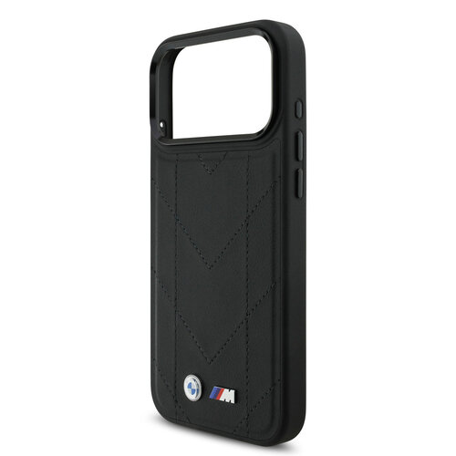BMW BMW iPhone 17 Pro Max/iPhone 18 Pro Max Handyhülle MagSafe Gestepptes Leder Metalllogo - Schwarz