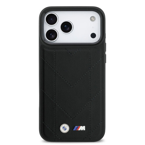BMW BMW iPhone 17 Pro Max/iPhone 18 Pro Max Coque arrière MagSafe Cuir matelassé logo métallique - Noir