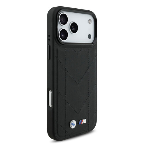 BMW BMW iPhone 17 Pro Max/iPhone 18 Pro Max Coque arrière MagSafe Cuir matelassé logo métallique - Noir