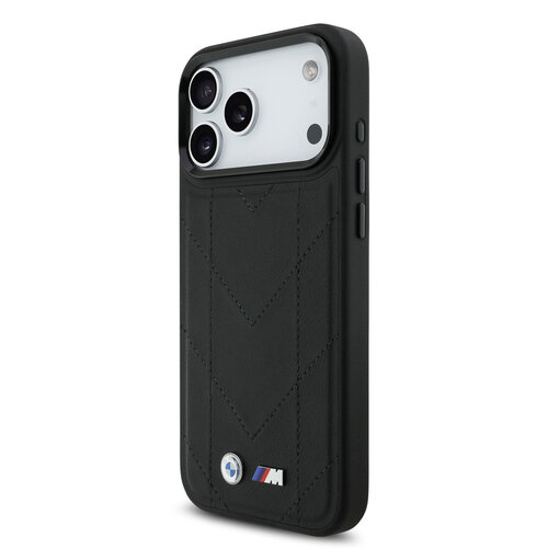 BMW BMW iPhone 17 Pro Max/iPhone 18 Pro Max Handyhülle MagSafe Gestepptes Leder Metalllogo - Schwarz
