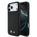 BMW BMW iPhone 17 Pro Max/iPhone 18 Pro Max Coque arrière MagSafe Cuir matelassé logo métallique - Noir