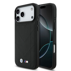 BMW iPhone 17 Pro Max Back cover case - MagSafe - Quilted Leather Case With Metal Logo - Black
