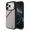 BMW BMW iPhone 17 Pro Max/iPhone 18 Pro Max Handyhülle MagSafe PU-Kunstleder schräge Trikolore-Streifen Metalllogos - Grau