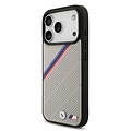 BMW BMW iPhone 17 Pro Max/iPhone 18 Pro Max Handyhülle MagSafe PU-Kunstleder schräge Trikolore-Streifen Metalllogos - Grau