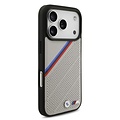 BMW BMW iPhone 17 Pro Max/iPhone 18 Pro Max Coque arrière MagSafe Similicuir PU bandes tricolores obliques logos métalliques - Gris