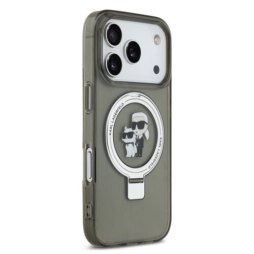 Karl Lagerfeld Karl Lagerfeld iPhone 17 Pro/iPhone 18 Pro Coque arrière MagSafe support anneau Karl & Choupette - Noir