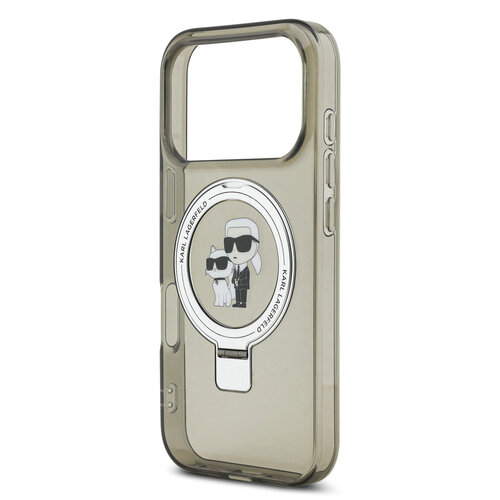 Karl Lagerfeld Karl Lagerfeld iPhone 17 Pro/iPhone 18 Pro Coque arrière MagSafe support anneau Karl & Choupette - Noir