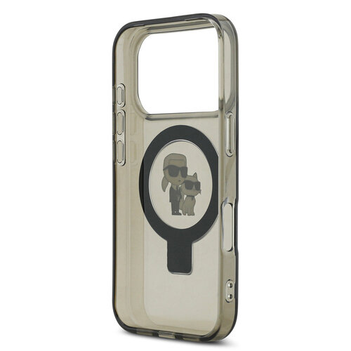 Karl Lagerfeld Karl Lagerfeld iPhone 17 Pro/iPhone 18 Pro Coque arrière MagSafe support anneau Karl & Choupette - Noir