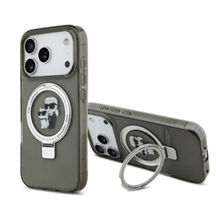 Karl Lagerfeld iPhone 17 Pro/iPhone 18 Pro Backcoverhoesje - MagSafe met ringstandaard - K&C - Zwart