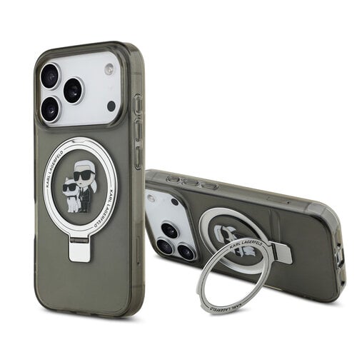 Karl Lagerfeld Karl Lagerfeld iPhone 17 Pro/iPhone 18 Pro Coque arrière MagSafe support anneau Karl & Choupette - Noir