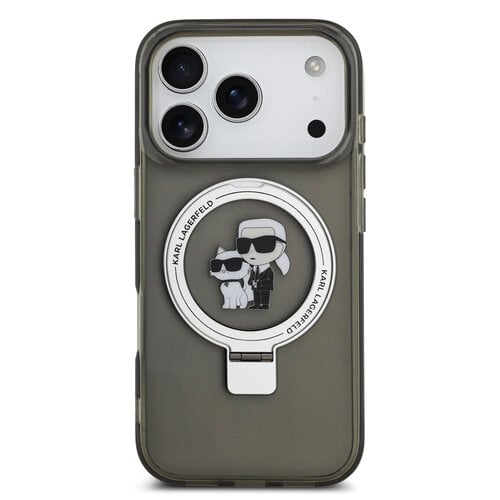Karl Lagerfeld Karl Lagerfeld iPhone 17 Pro/iPhone 18 Pro Coque arrière MagSafe support anneau Karl & Choupette - Noir