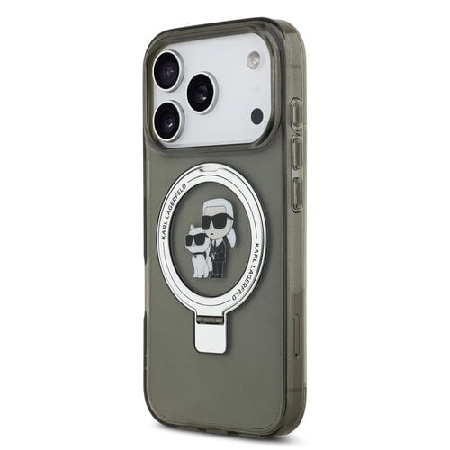 Karl Lagerfeld Karl Lagerfeld iPhone 17 Pro/iPhone 18 Pro Coque arrière MagSafe support anneau Karl & Choupette - Noir
