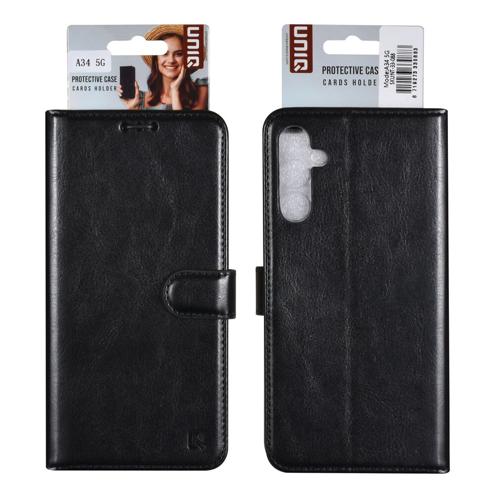 TUNIQ TUNIQ Étui pour Galaxy A34 5G - Porte-cartes pour 3 cartes - Fermeture magnétique - Noir TUNIQ TUNIQ Étui pour Galaxy A34 5G - Porte-cartes pour 3 cartes - Fermeture magnétique - Noir