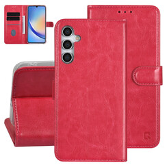 TUNIQ Galaxy A34 5G Book Case hoesje - Pasjeshouder voor 3 pasjes - Magneetsluiting - Hanger - Felroze