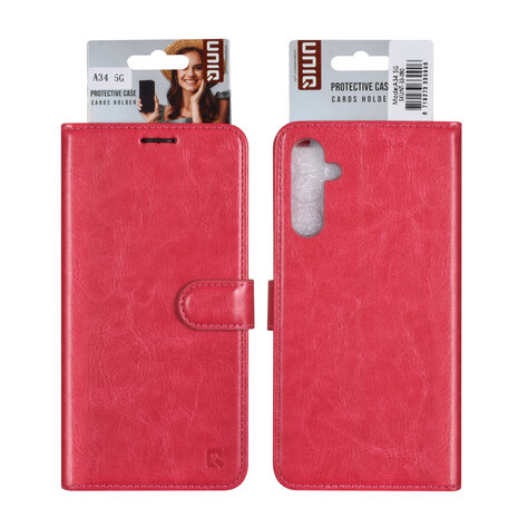 TUNIQ TUNIQ Galaxy A34 5G Book Case hoesje - Pasjeshouder voor 3 pasjes - Hanger - Felroze TUNIQ TUNIQ Galaxy A34 5G Book Case hoesje - Pasjeshouder voor 3 pasjes - Hanger - Felroze