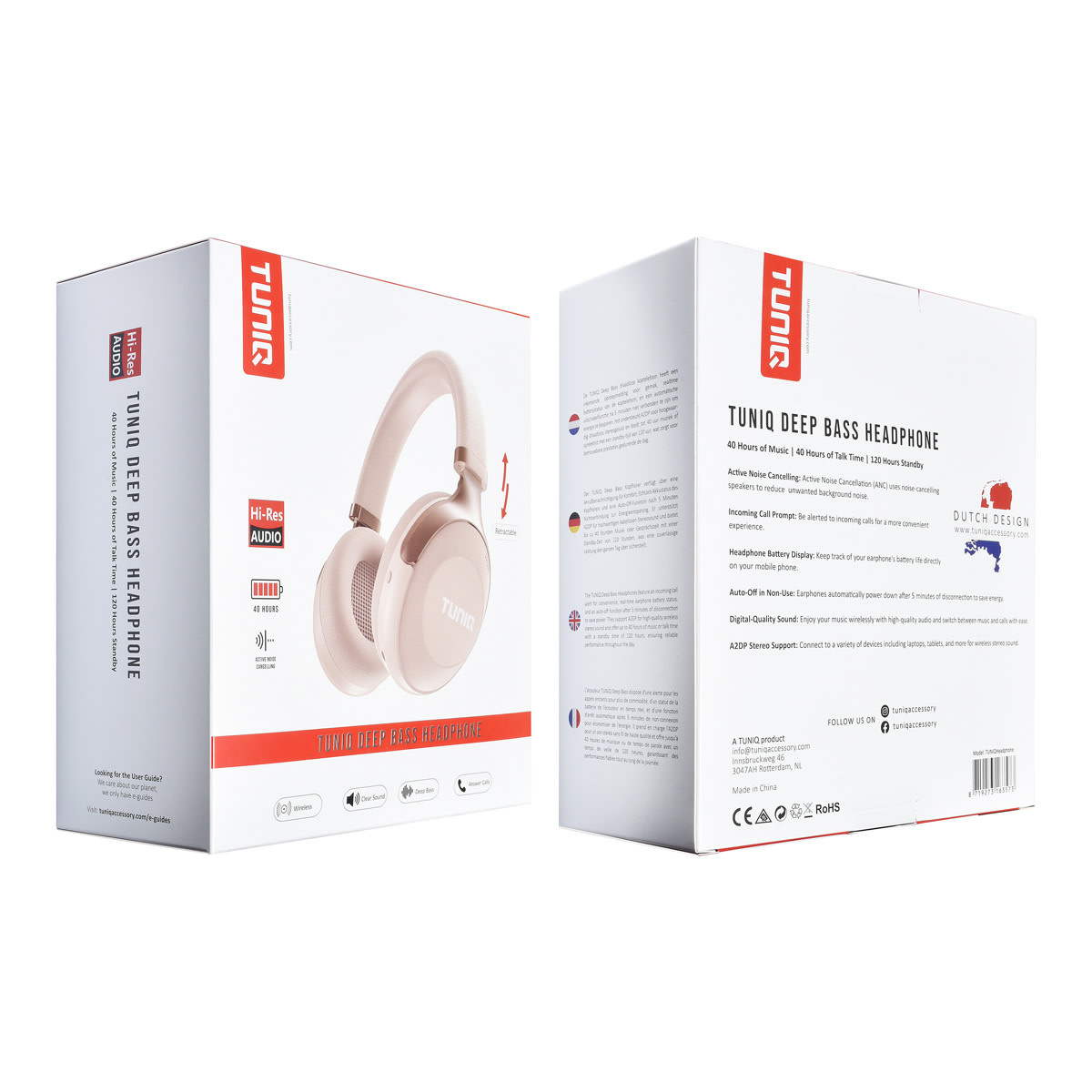 TUNIQ TUNIQ Deep Bass Wireless Headphone - ANC - Abrikoos, foto 3 van 3