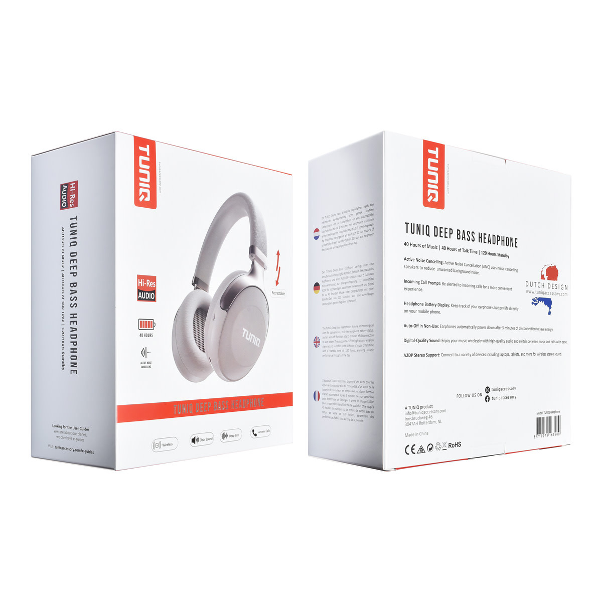TUNIQ TUNIQ Deep Bass Wireless Headphone - ANC - Grijs, foto 3 van 3