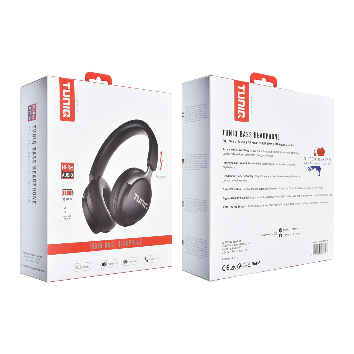 TUNIQ TUNIQ Wireless Headphone - ANC - Zwart, foto 3 van 3