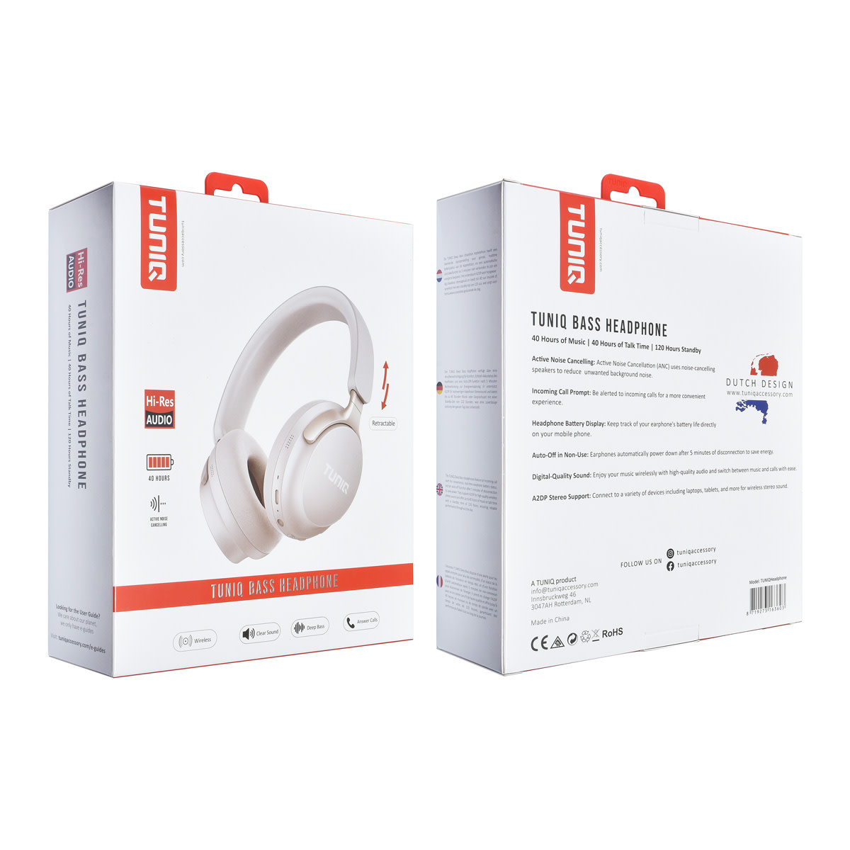 TUNIQ TUNIQ Wireless Headphone - ANC - Beige, foto 3 van 3