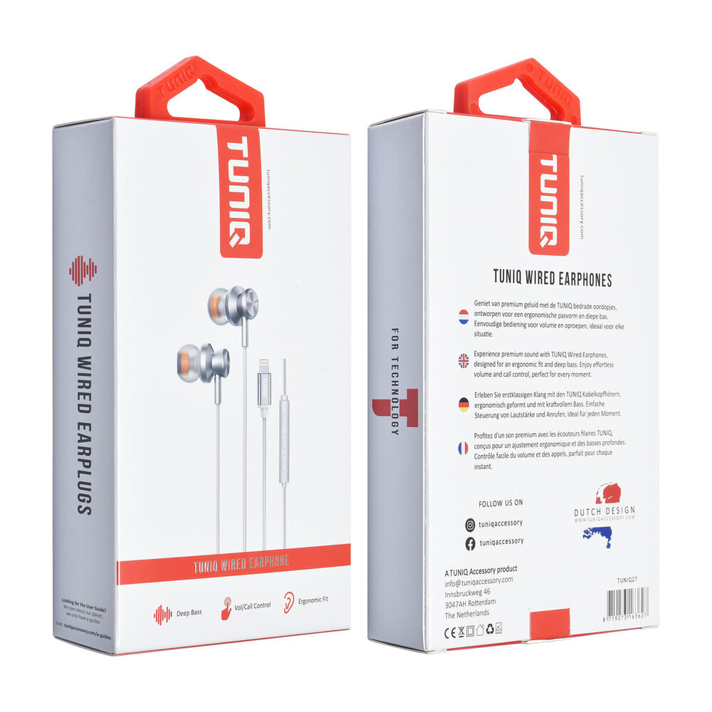 TUNIQ TUNIQ Wired Earphones - Lightning plug - Zilver TUNIQ TUNIQ Wired Earphones - Lightning plug - Zilver