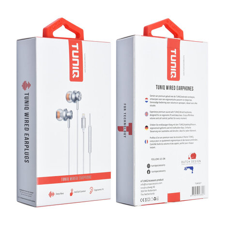 TUNIQ TUNIQ Wired Earphones - Lightning plug - Zilver TUNIQ TUNIQ Wired Earphones - Lightning plug - Zilver