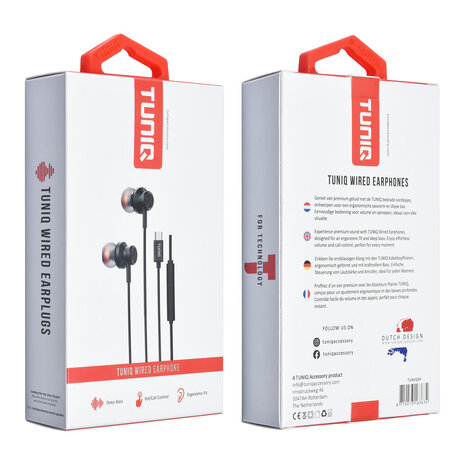 TUNIQ TUNIQ Wired Earphones - USB-C plug - Zwart TUNIQ TUNIQ Wired Earphones - USB-C plug - Zwart