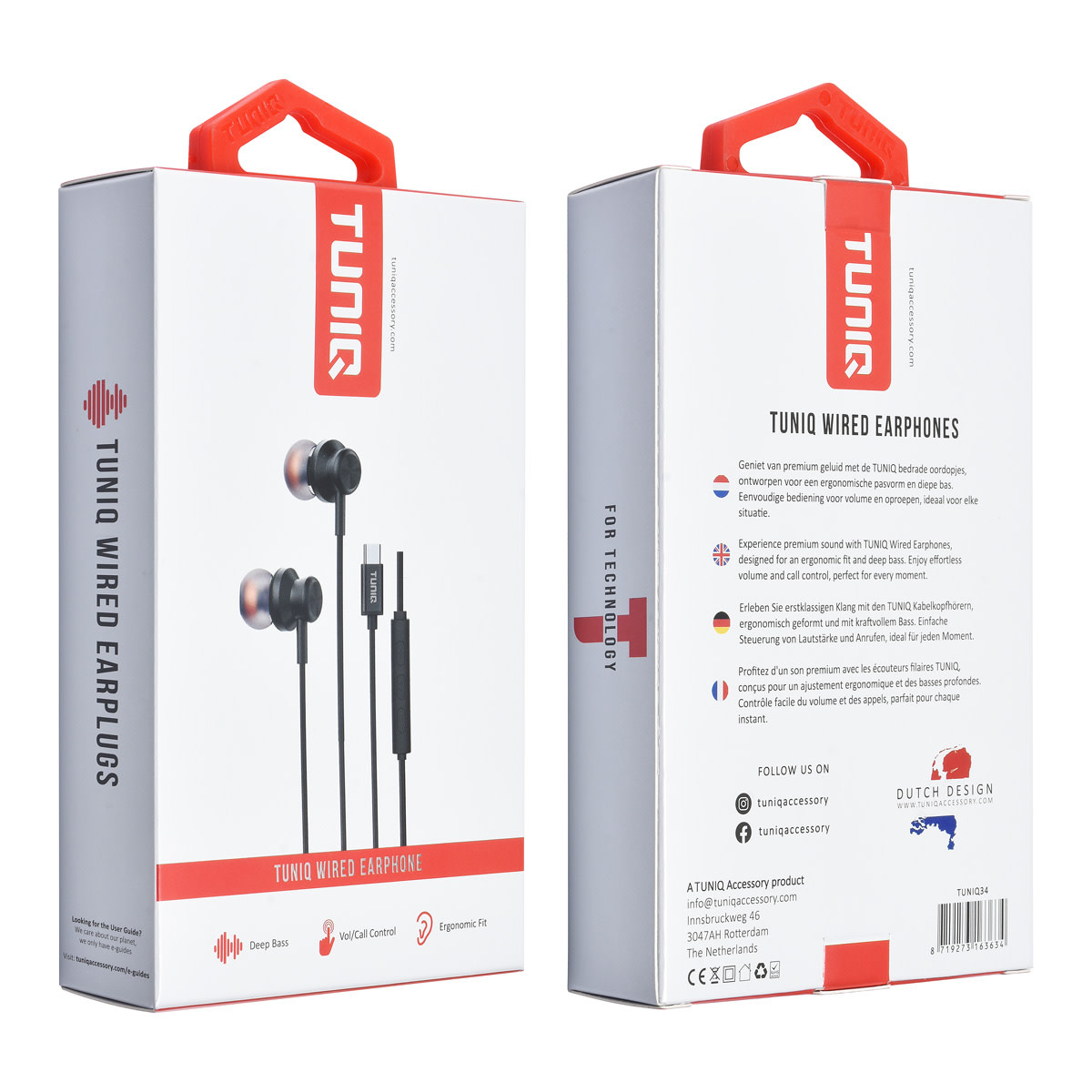 TUNIQ TUNIQ Wired Earphones - USB-C plug - Zwart, foto 3 van 3