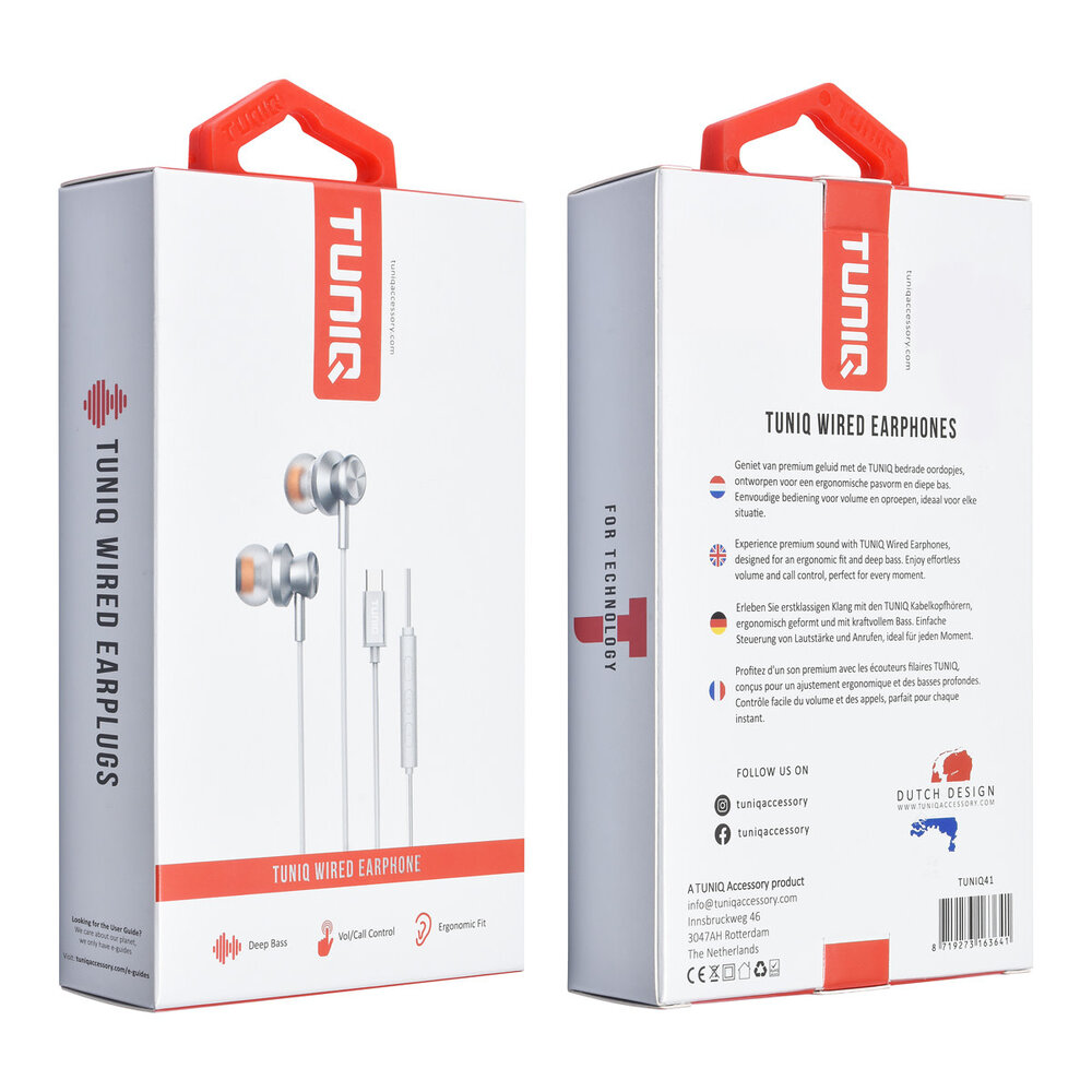 TUNIQ TUNIQ Wired Earphones - USB-C plug - Zilver TUNIQ TUNIQ Wired Earphones - USB-C plug - Zilver