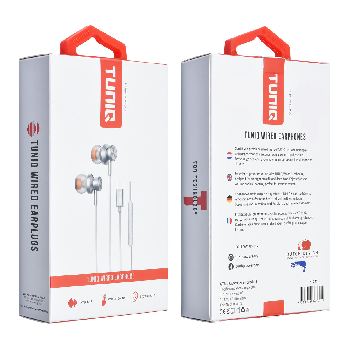 TUNIQ TUNIQ Wired Earphones - USB-C plug - Zilver, foto 2 van 2