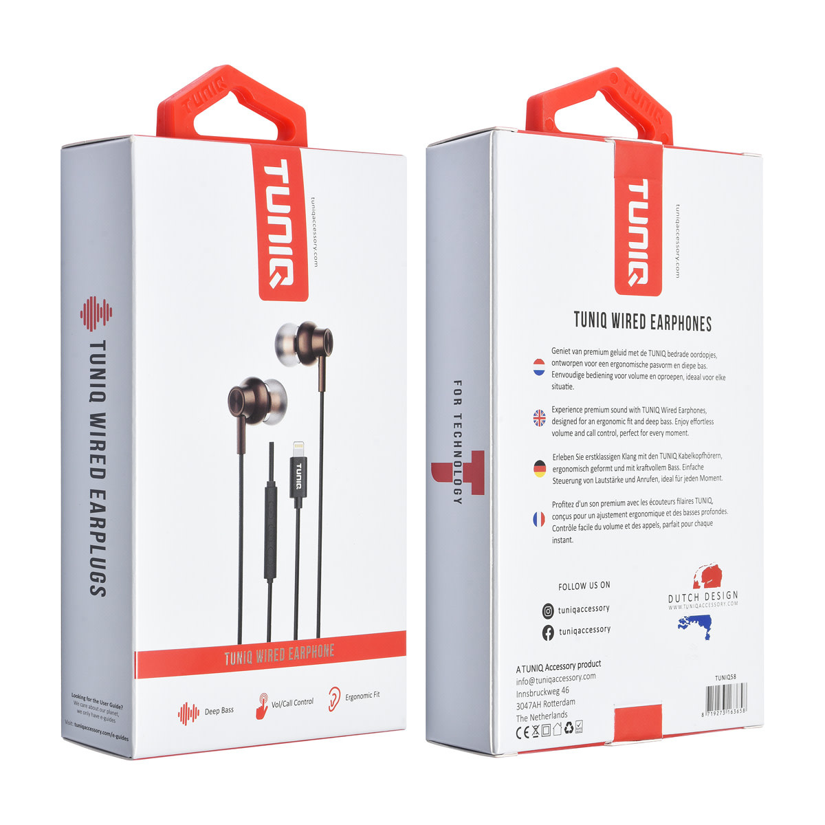 TUNIQ TUNIQ Wired Earphones - Lightning plug - Bruin, foto 2 van 2