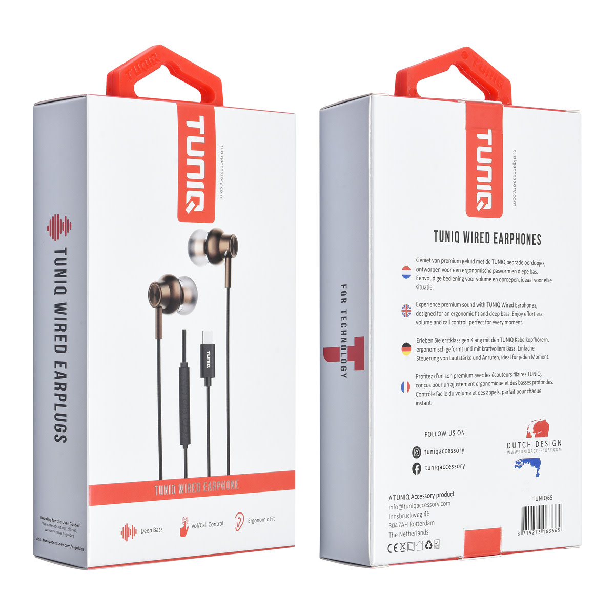 TUNIQ TUNIQ Wired Earphones - USB-C plug - Bruin, foto 2 van 2