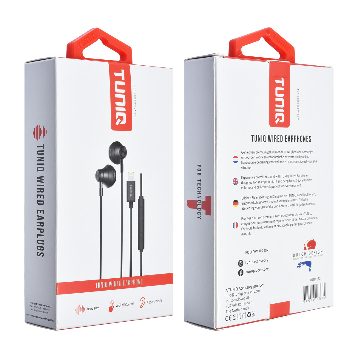 TUNIQ TUNIQ Half-In-Ear Wired Earphones - Lightning plug - Zwart, foto 3 van 3
