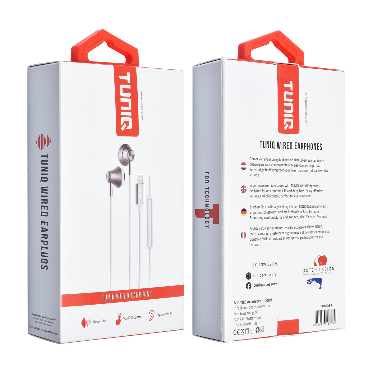 TUNIQ TUNIQ Half-In-Ear Wired Earphones - Lightning plug - Zilver, foto 2 van 2