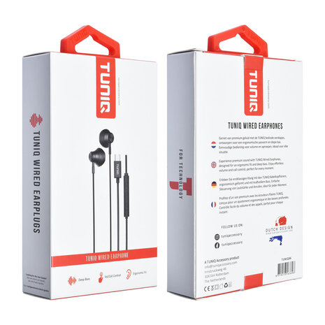 TUNIQ TUNIQ Half-In-Ear Wired Earphones - Type C plug - Zwart TUNIQ TUNIQ Half-In-Ear Wired Earphones - Type C plug - Zwart