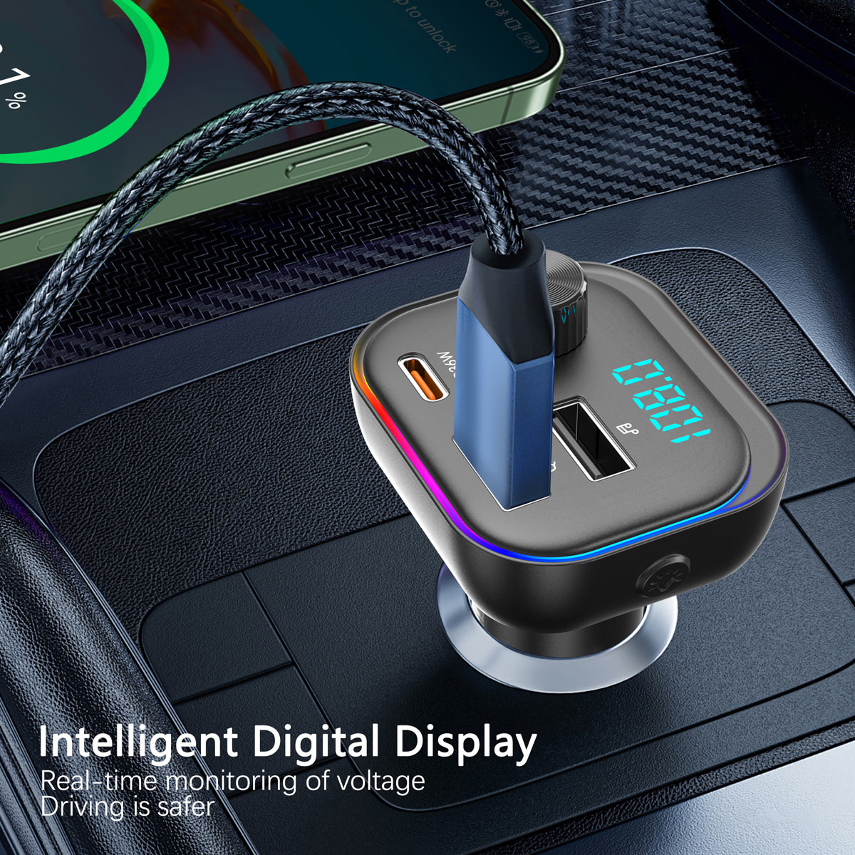 TUNIQ TUNIQ FM Transmitter and Car Charger - LGB - Zwart, foto 6 van 6