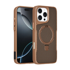 TUNIQ iPhone 16 Pro Max Backcover hoesje - Magsafe With Ring Stand - Carbon Fiber - Zwart